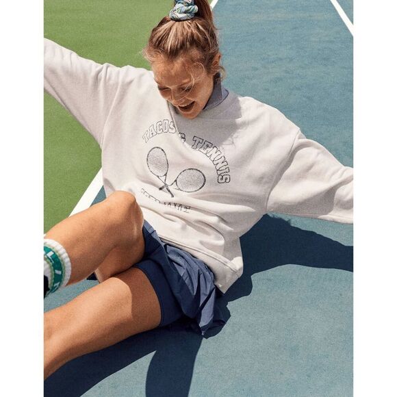 Aerie Offline Tacos & Tennis Throw-Back Fleece Crew Neck Sweatshirt Size Medium - Picture 1 of 10